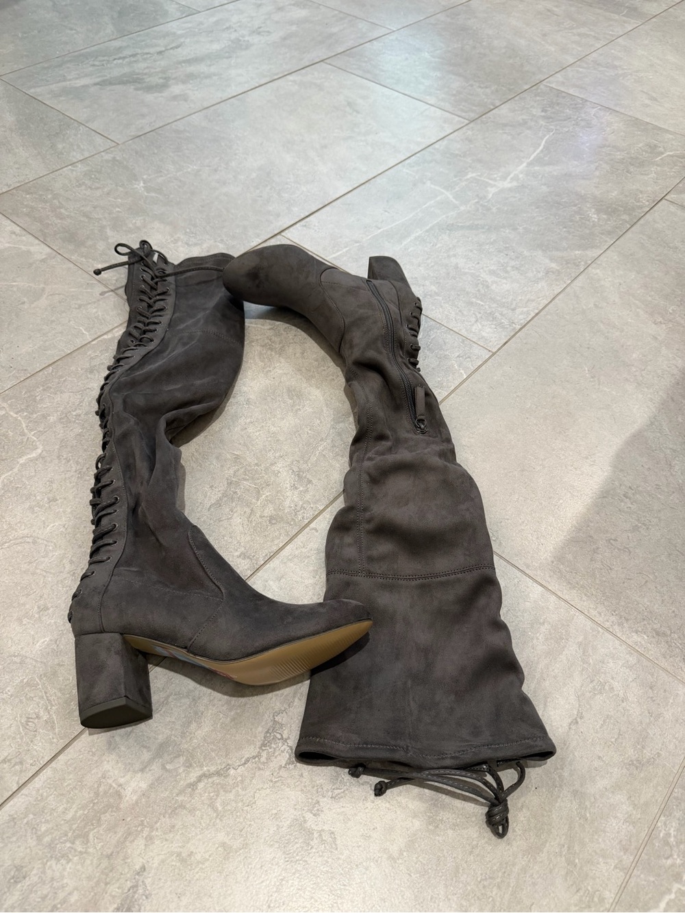 Nollie Dark Gray Over-the-Knee Lace-Up Boots